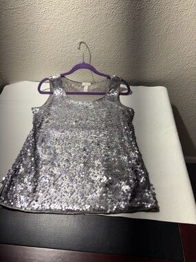 Chico's Silver Sequin Shell Top